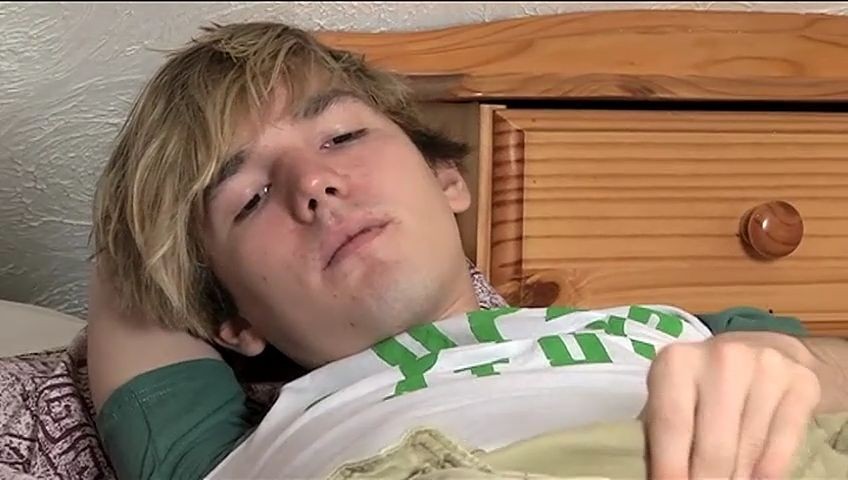 Grounded and bored in his room blond boy gets rock hard beneath undies and jerks out a load